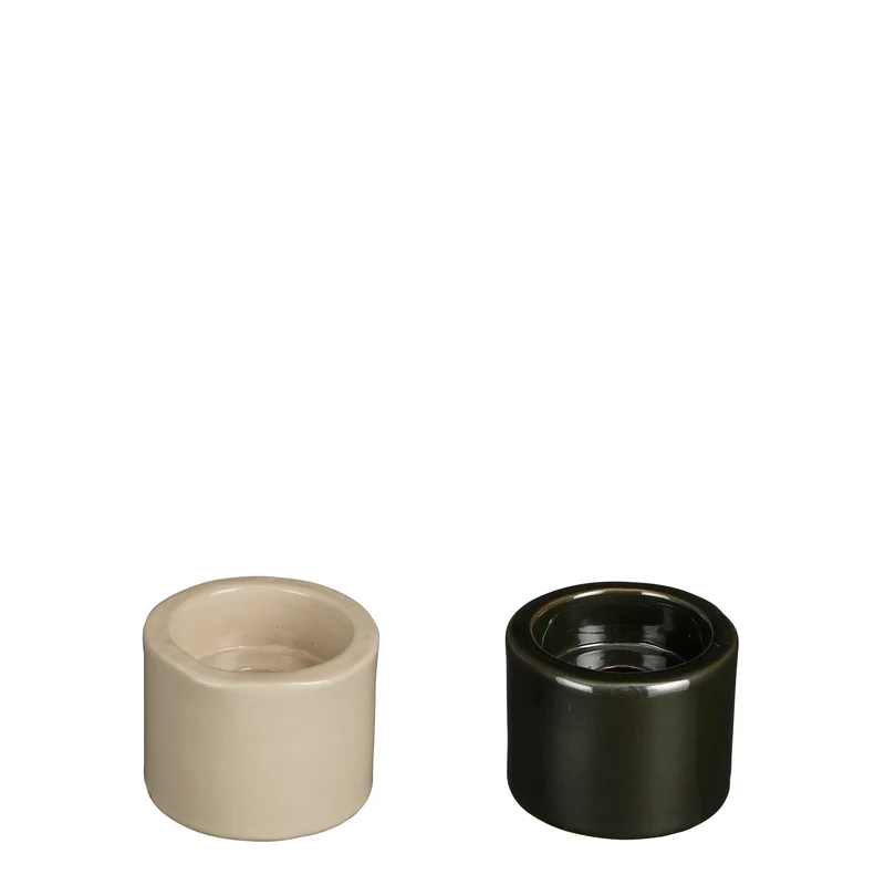 Candleholder d. green l. grey 2 assorted - h5xd6,5cm