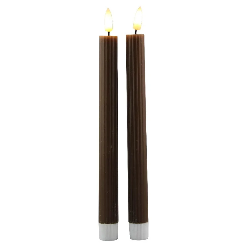LED dinerkaars 25,5cm bruin set/2 met timer (excl. 2xAAA batterij)