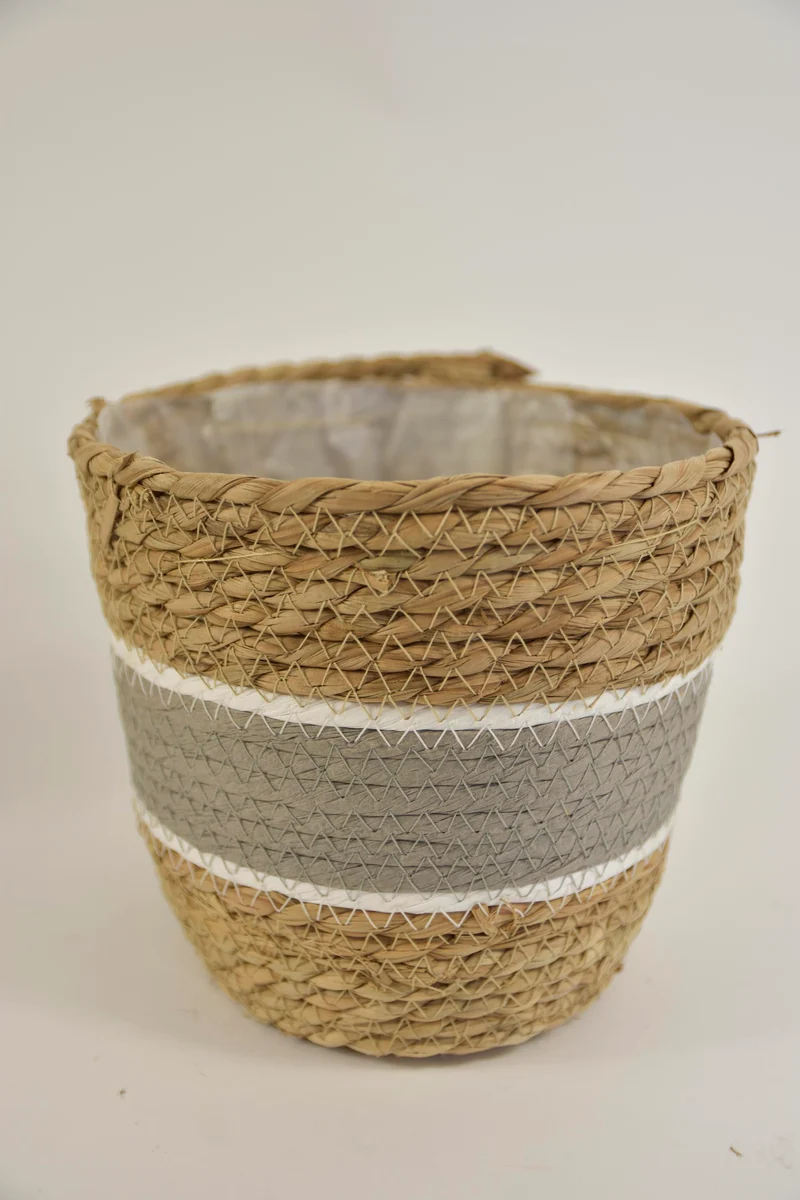 Mand zeegras ''Alie'' rond naturel/grijs D20 H18cm