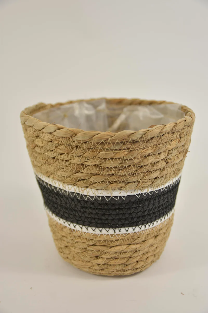 Mand zeegras ''Alie'' rond naturel/zwart D20 H18cm