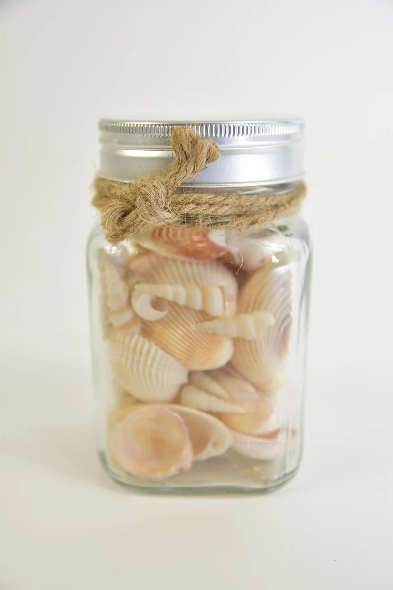 Glaspot met schelpenmix 7x7x12cm (9019)