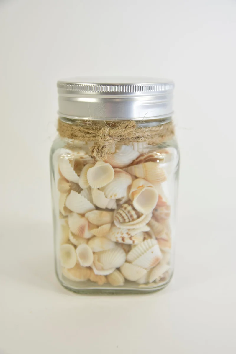Glaspot met schelpenmix 7x7x12cm (9018)