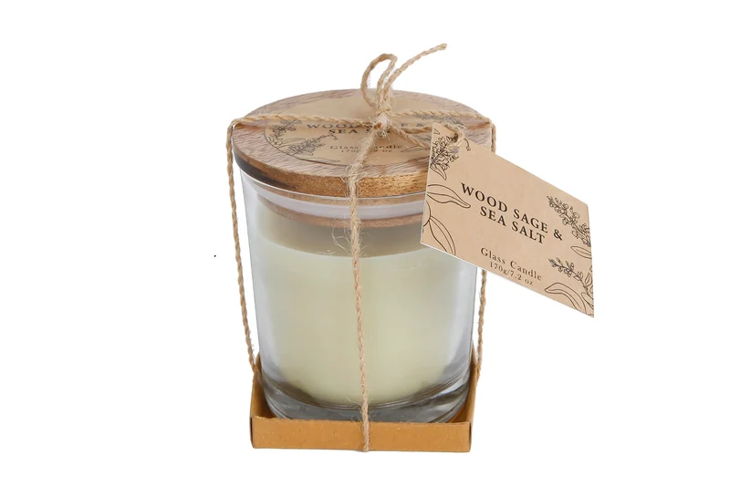 Geurkaars "Wood Sage & Seasalt" l.groen kaars/glas 8x8x10cm