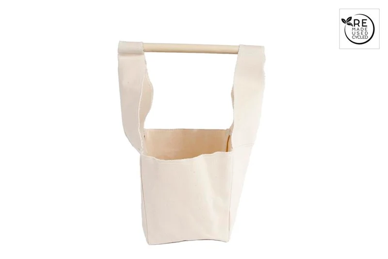 3R Mand "Canvas" met houten greep M crème stof 11,5x11,5x29cm