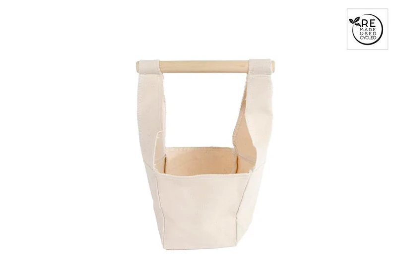 3R Mand "Canvas" met houten greep S crème stof 10x10x25cm