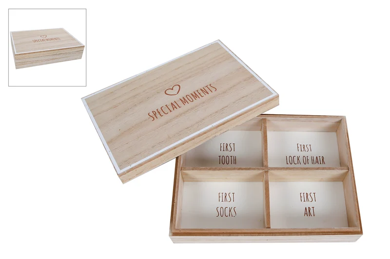 Opbergbox "Special Moments" naturel/wit hout 17,5x13x4cm
