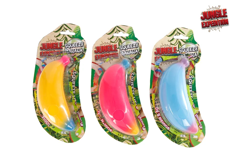 Jungle Expedition Banaan super stretch rainbow kleuren 14cm 3 assortie