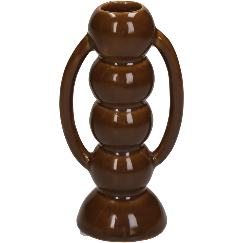 Candle Stick Fine Earthenware Brown 7.4x5.5x13.7cm