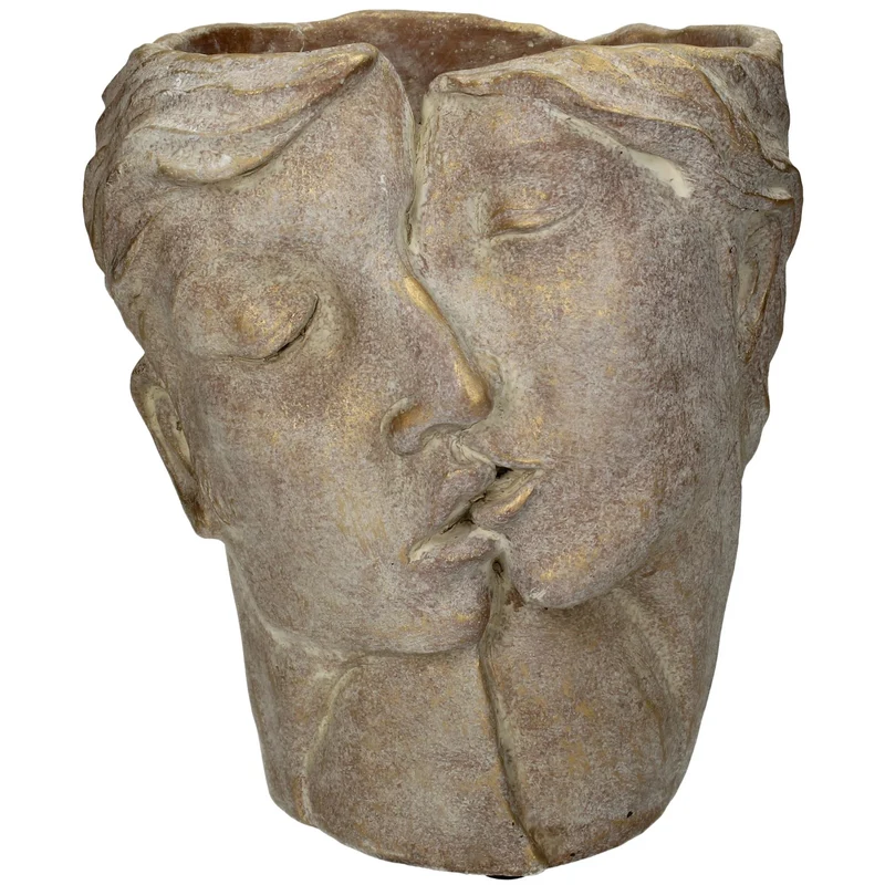 Planter Half Face Concrete Gold 19.5x16.5x22cm