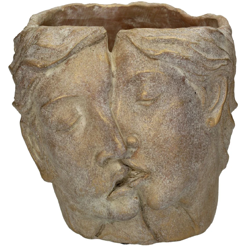 Planter Half Face Concrete Gold 19.5x19x16.5cm