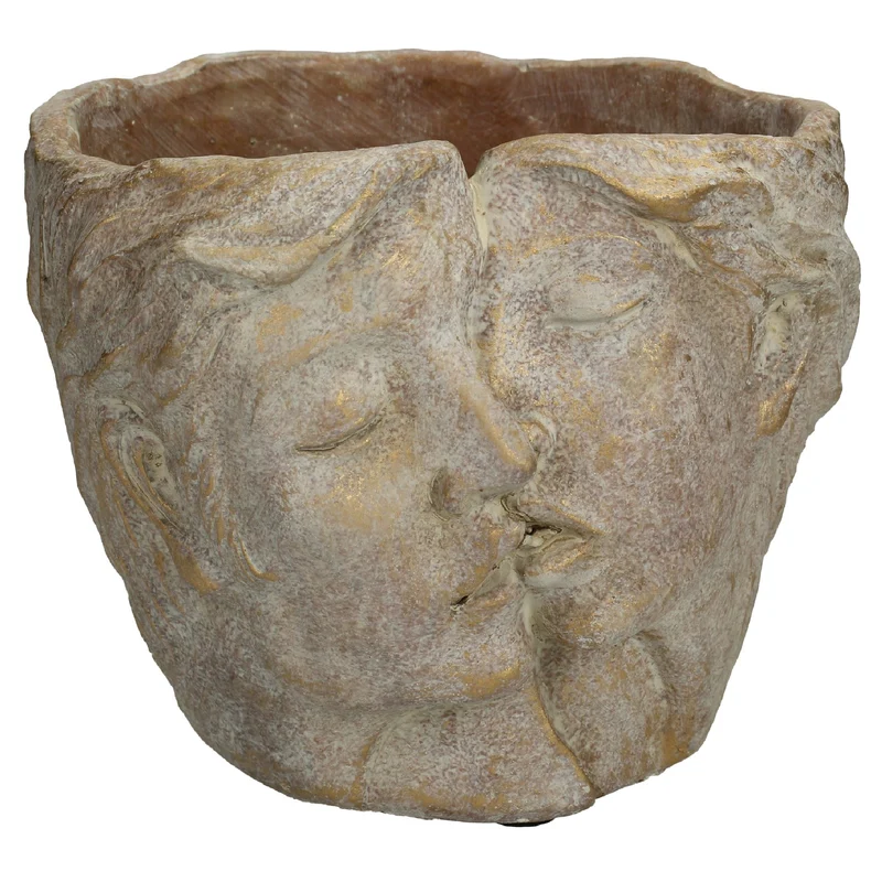Planter Half Face Concrete Gold 16x14.5x13cm