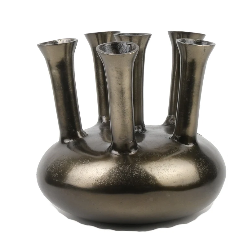 Trompetvaas aluminium Antiek Nikkel 33x33x30cm