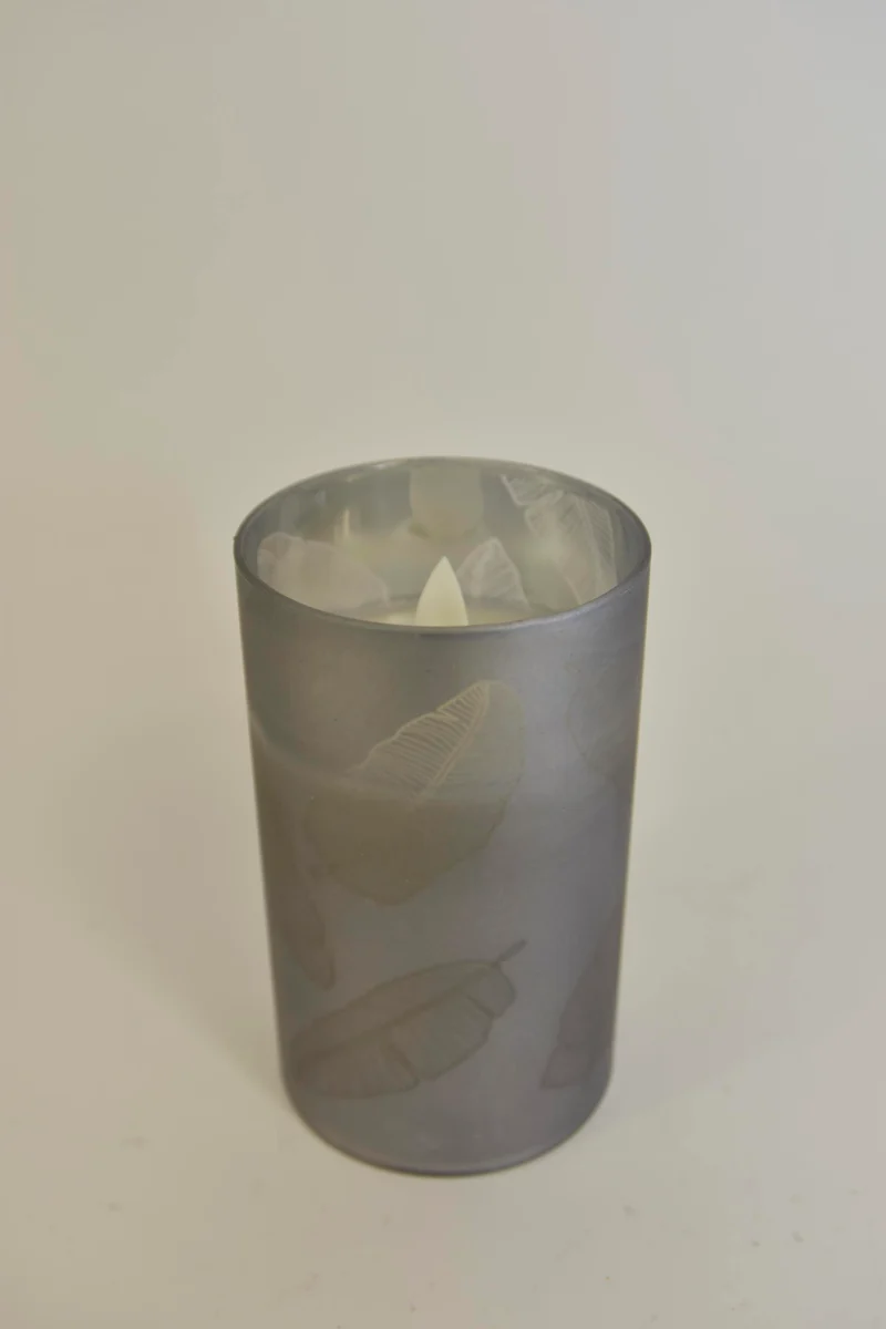 LED kaars in glas blad 12,5cm zilver (excl. 3xAAA batterij)
