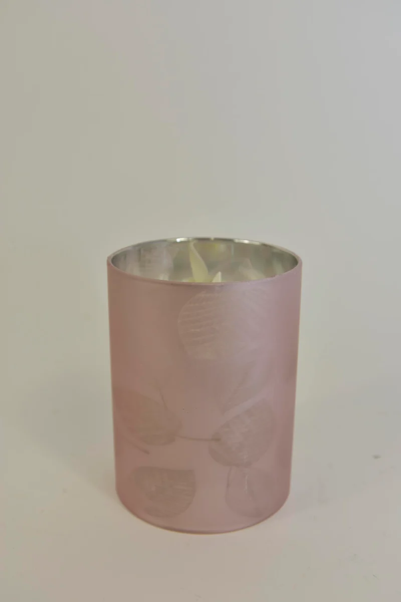 LED kaars in glas blad 10cm zilver (excl. 3xAAA batterij)