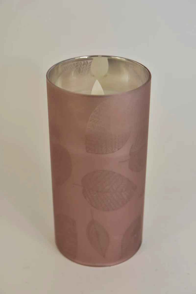 LED kaars in glas blad 15cm roze (excl. 3xAAA batterij)