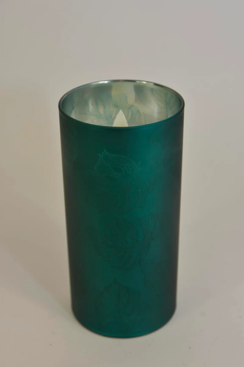 LED kaars in glas 15cm donkergroen (excl. 3xAAA batterij)