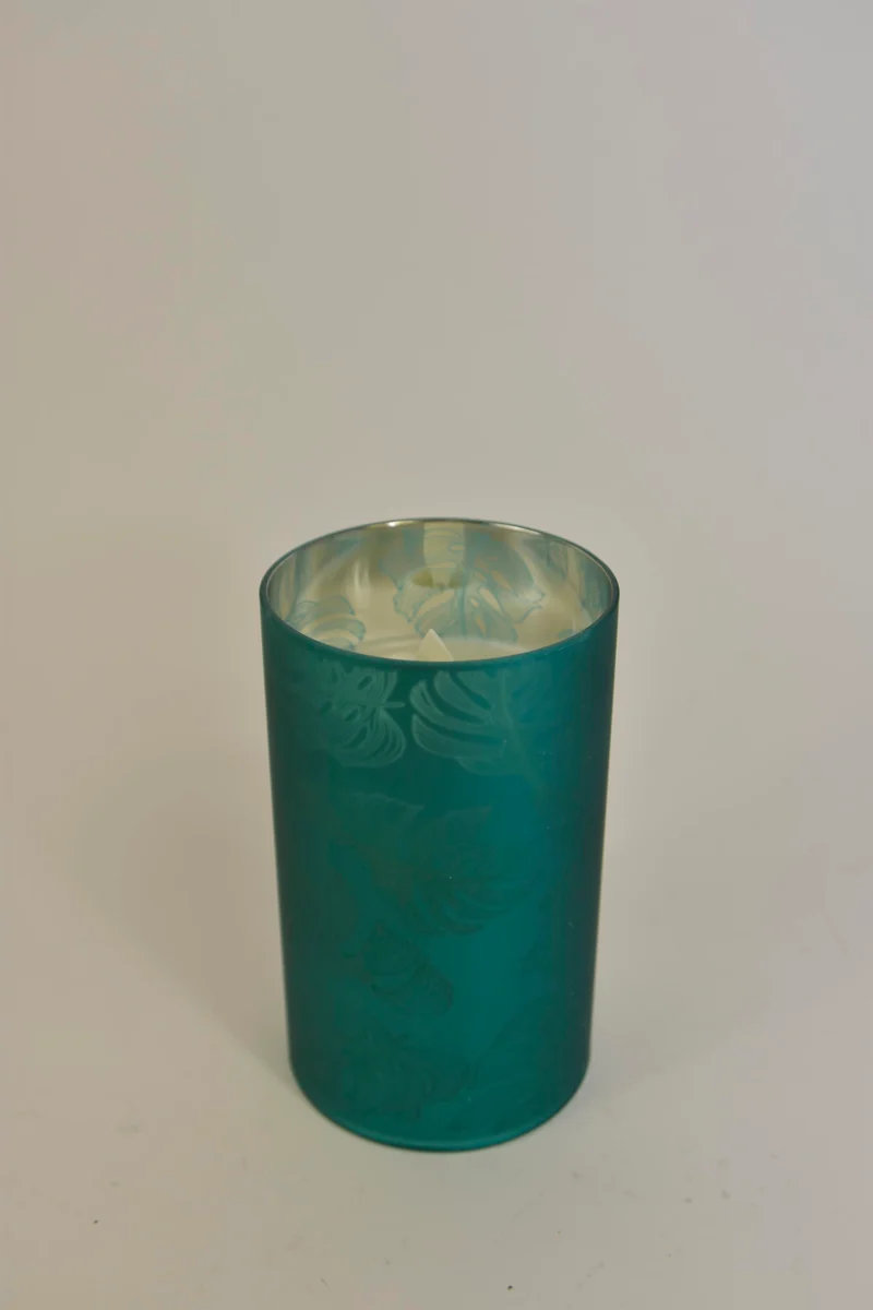LED kaars in glas 12,5cm donkergroen (excl. 3xAAA batterij)