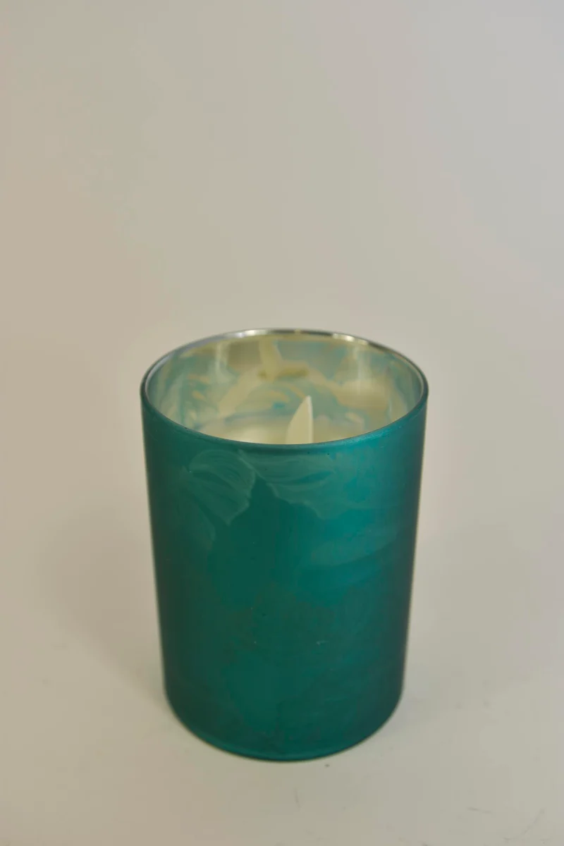 LED kaars in glas 10cm donkergroen (excl. 3xAAA batterij)