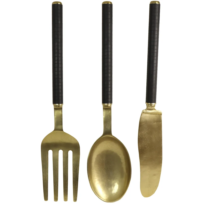 SET/3 Wall Decoration Cutlery Aluminium Gold 20x8x90cm