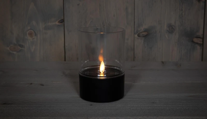 SOLAR TAFELLAMP ZWART MET BEWEGENDE VLAM 9X13CM