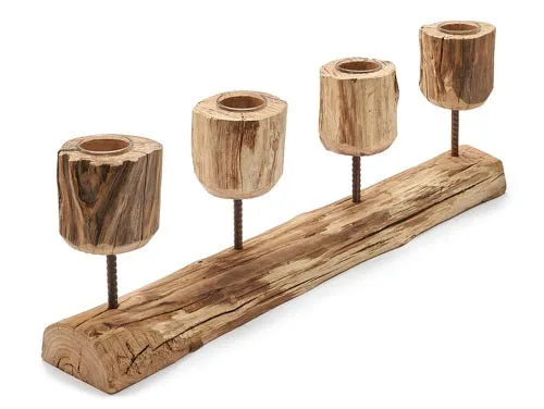 Wooden advent t-light holder 57x20cm