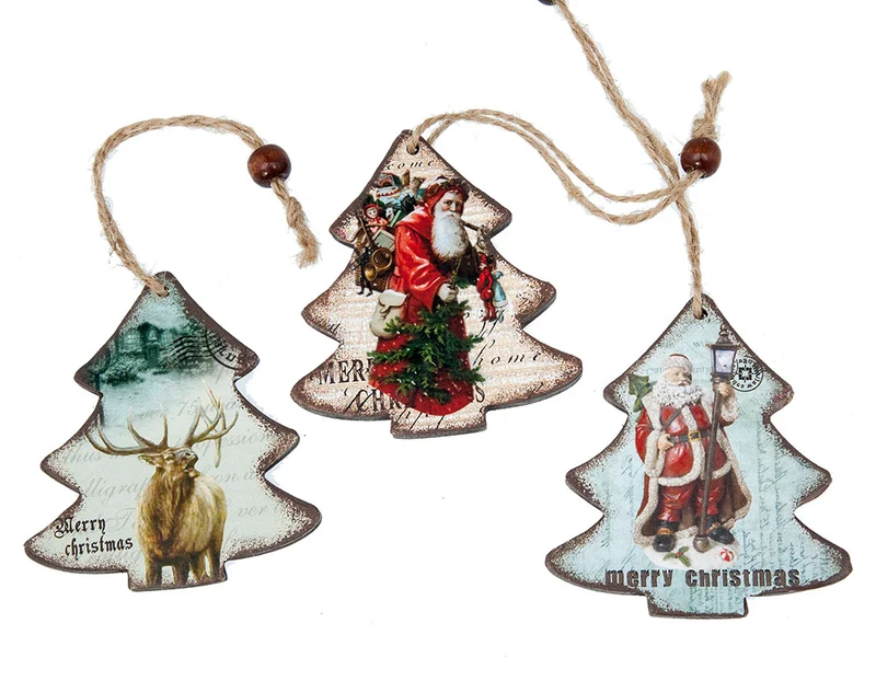 Hanger kerstboom hout met opdruk (6St.) 8cm
