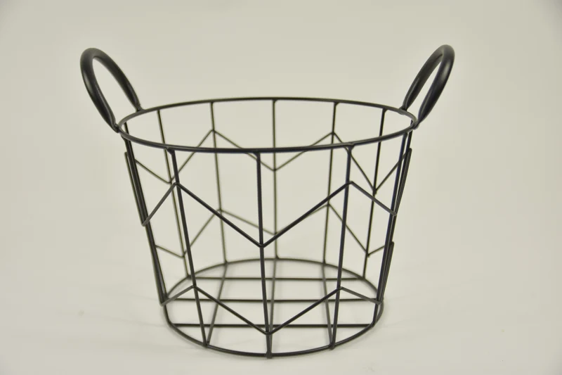 Metalen mand ''Dennis'' rond met oren zwart D26 H18cm