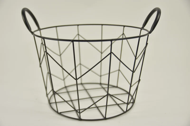 Metalen mand ''Dennis'' rond met oren zwart D32 H22cm