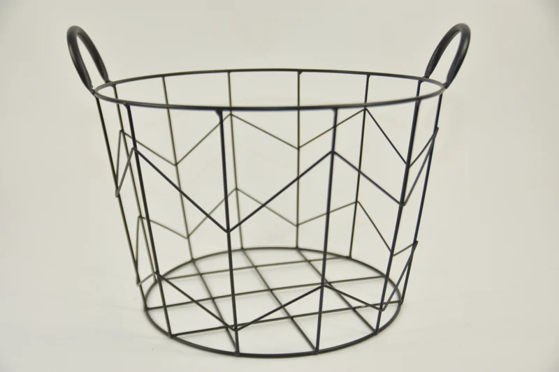 Metalen mand ''Dennis'' rond met oren zwart D38 H26cm