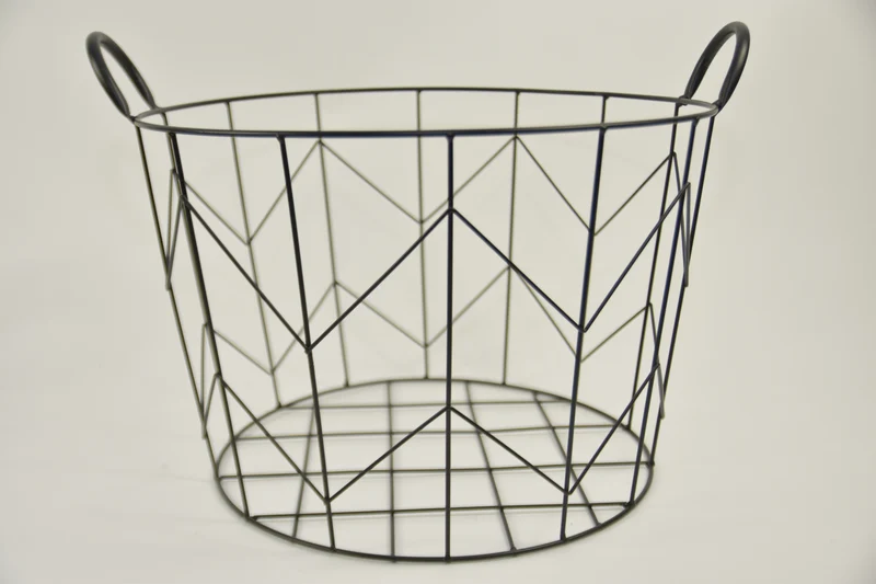 Metalen mand ''Dennis'' rond met oren zwart D44 H30cm