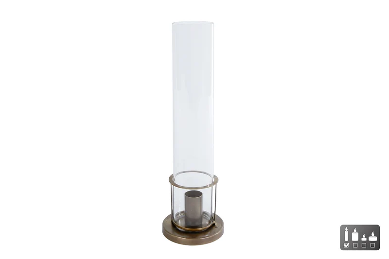 Kandelaar "Esmee" antiek goud metaal/glas 8x8x27cm