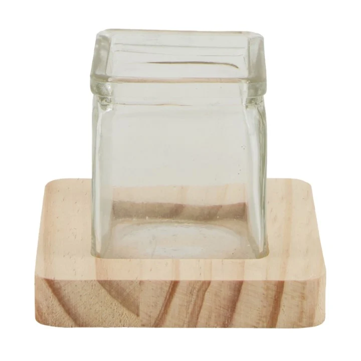Tray pine wood with glass 8.5x8.5x7cm Natural