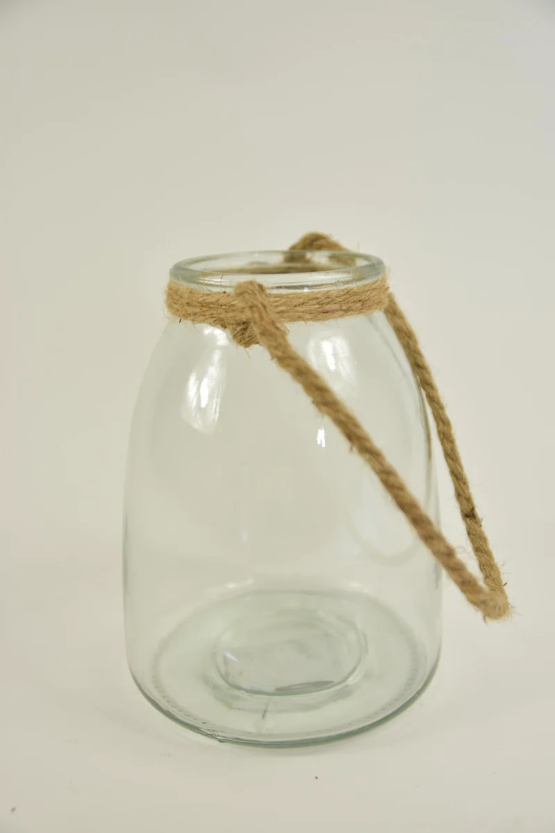 Glasvaas ''Rocket'' rond met jute touw D14 H18cm