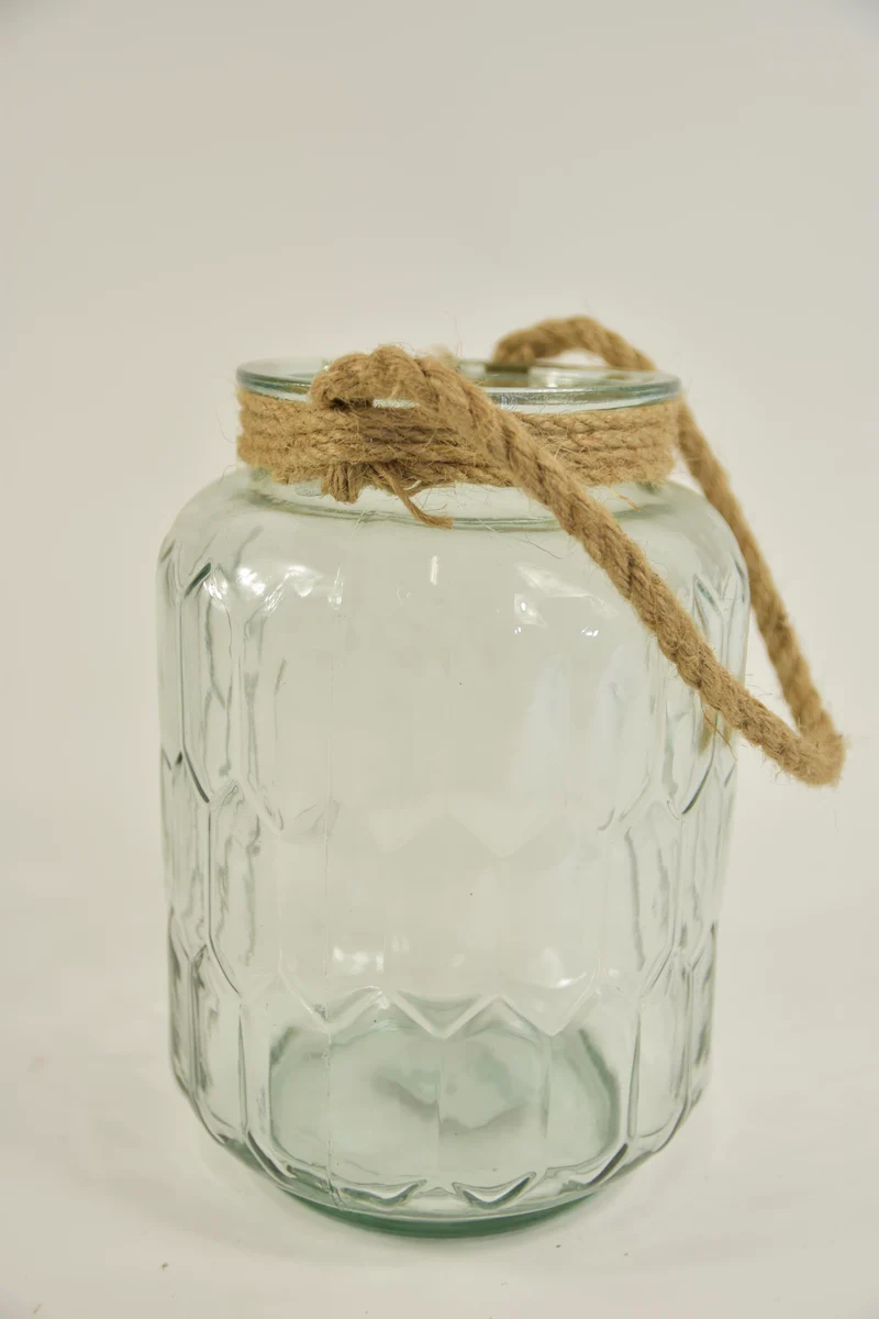 Glasvaas ''Bee'' rond met jute touw D18 H25cm