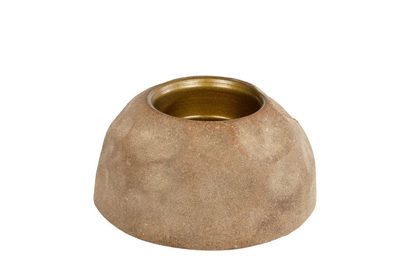Theelichthouder "Tiffany" goud/cream metaal 9x9x4,5xm