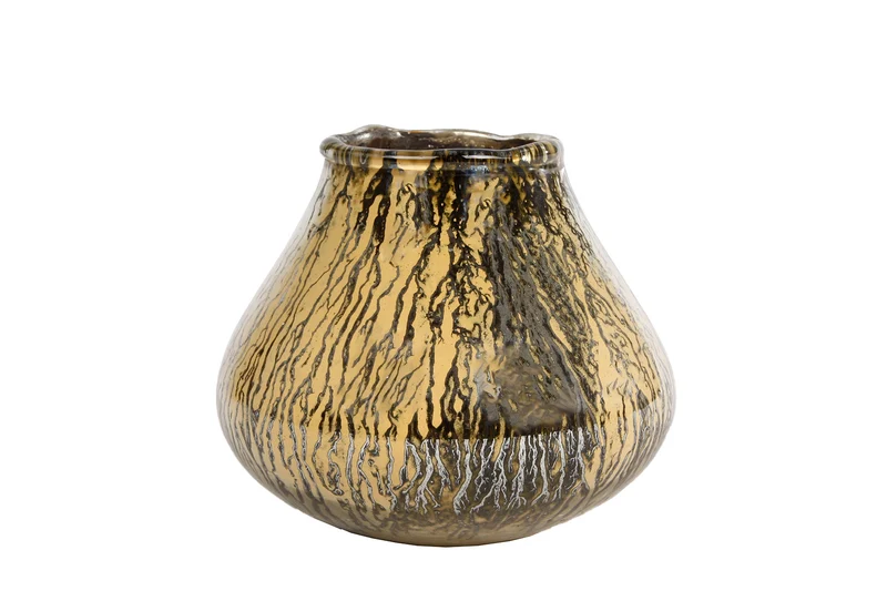 Windlicht "Roots" amber/messing glas 14x14x11,5cm