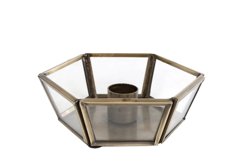 Kandelaar "Stephanie" oud goud glas/aluminium 11x12x4cm