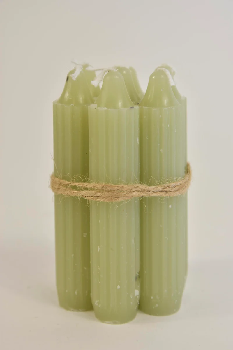 Set 7 pencil taper candle h. 11cm dusty green