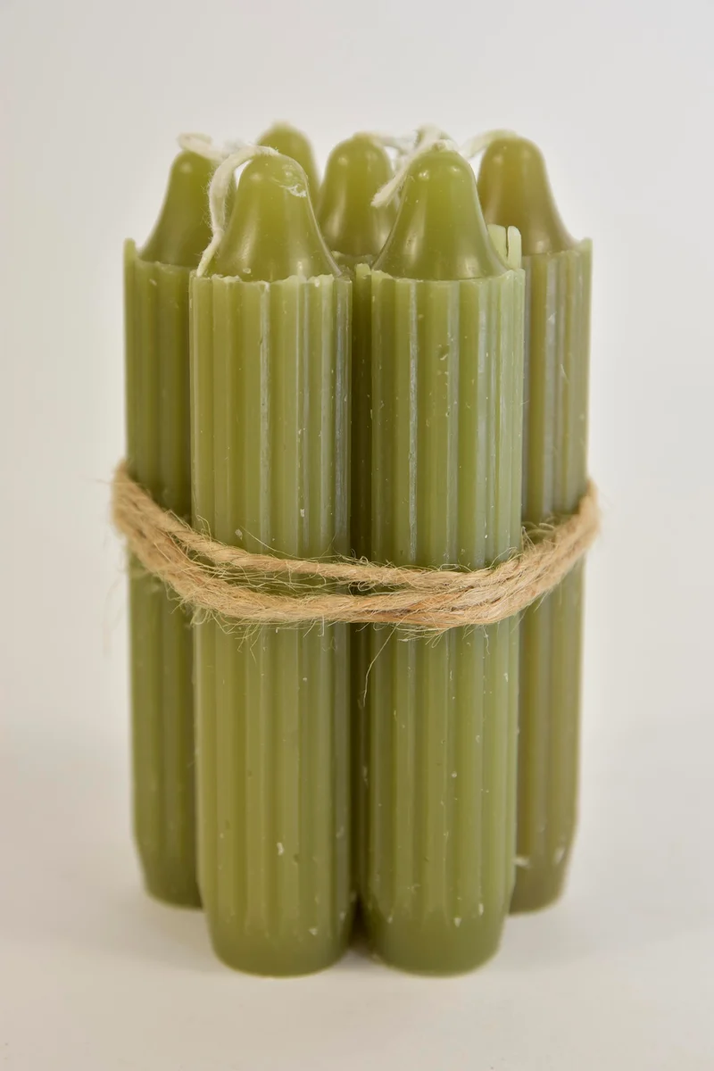 Set 7 pencil taper candle h. 11cm moss green