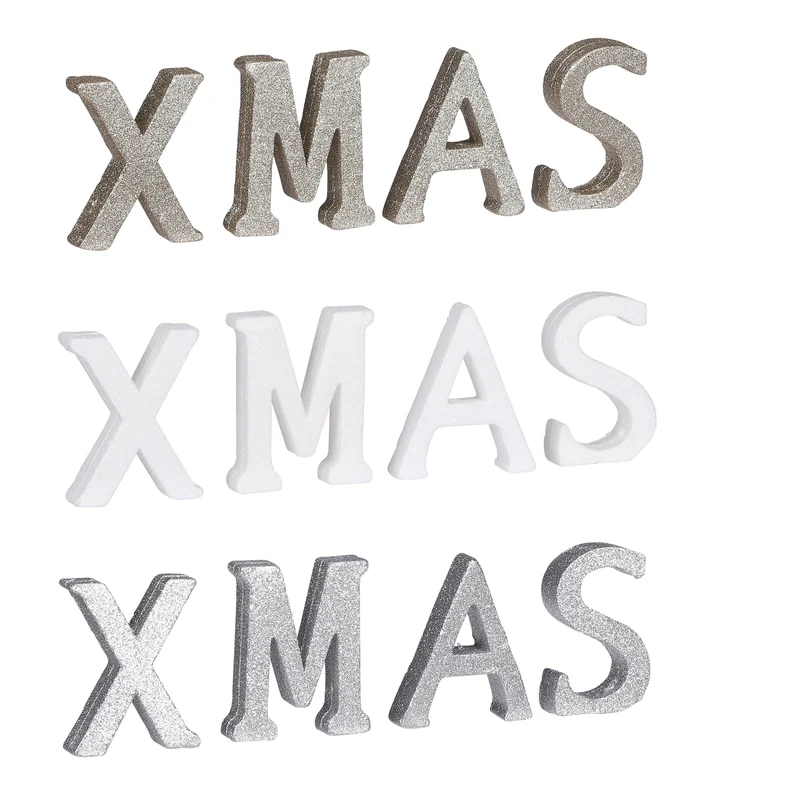 Decoratie letters XMAS wit zilver goud assorti - l32xb10xh2cm - foam