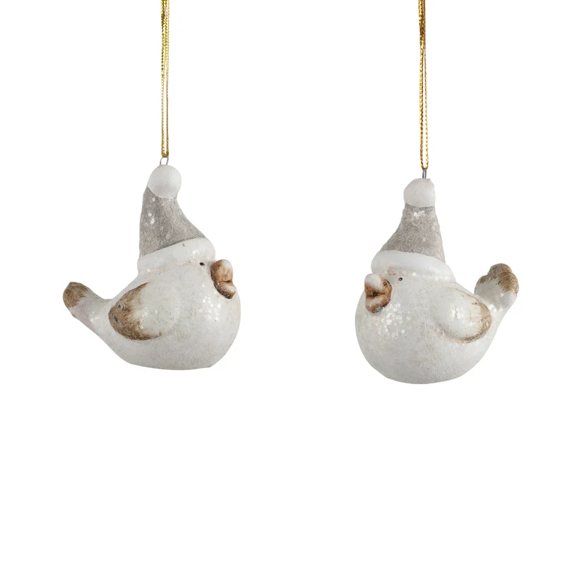 Ornament vogel keramiek wit 2 assorti - l4,5xb3xh6,5cm
