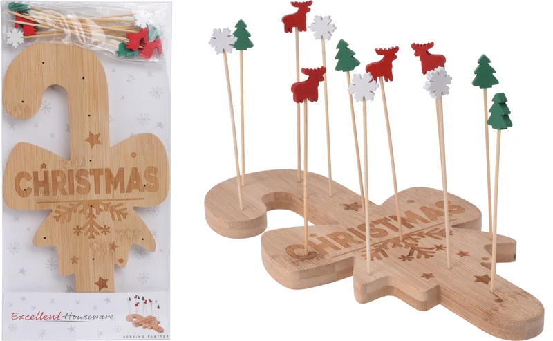 SERVEERPLATEAU MET TAPASPRIKKERS ''XMAS''