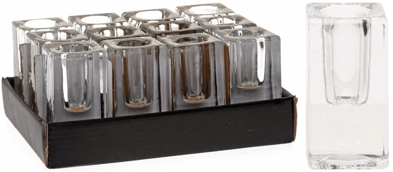 KANDELAAR GLAS HELDER 3x3x8CM