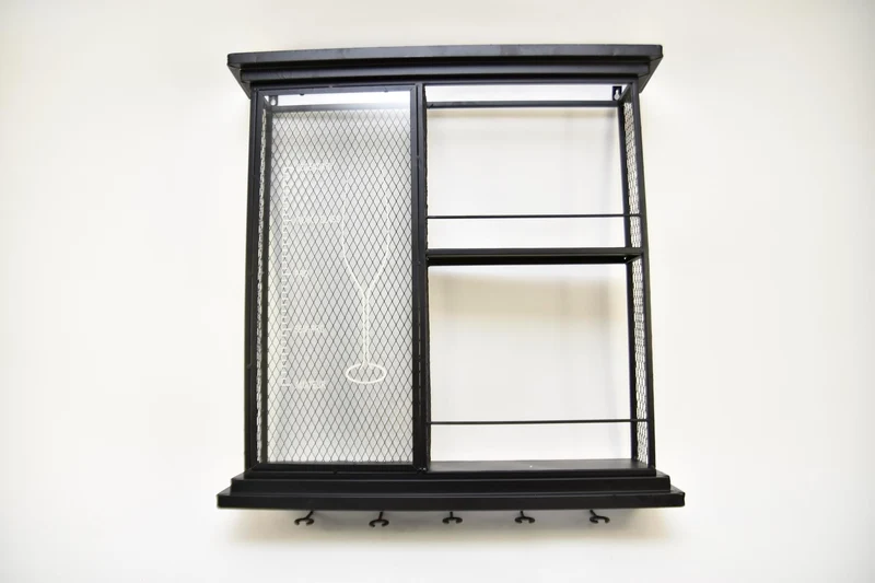 Wandkast wijn metaal met glas en wijnglashouders 68x66cm