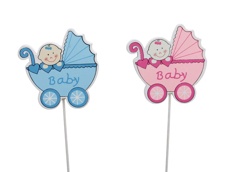 pb. 8 pram/stick pink/blue 60x65 mm