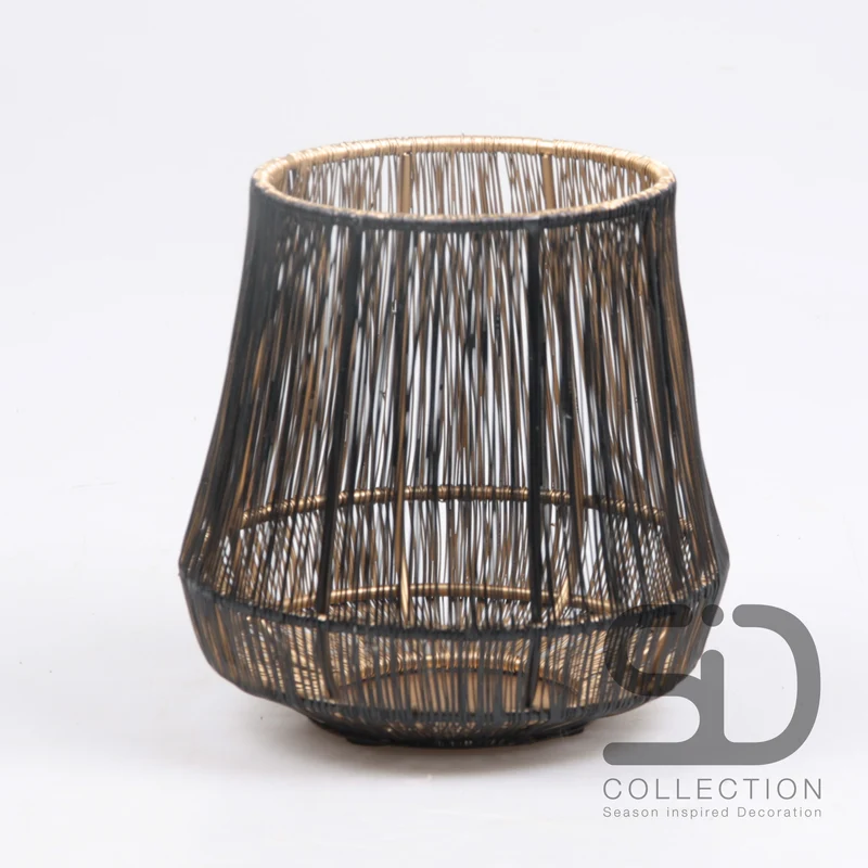 DRAADLANTAARN S ZWART/GOUD 11X11X11 CM
