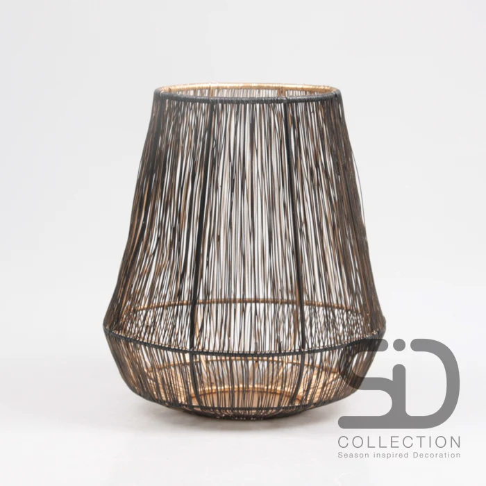 DRAADLANTAARN L ZWART/GOUD 22X22X25 CM