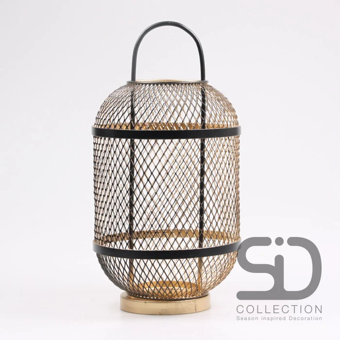 LANTAARN COSY IBIZA L ZWART/GOUD 20X20X41 CM