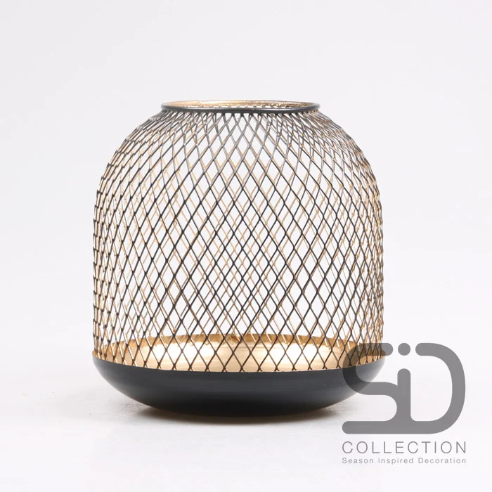 GAAS TAFEL LANTAARN ELVISSA L ZWART/GOUD 20X20X20 CM