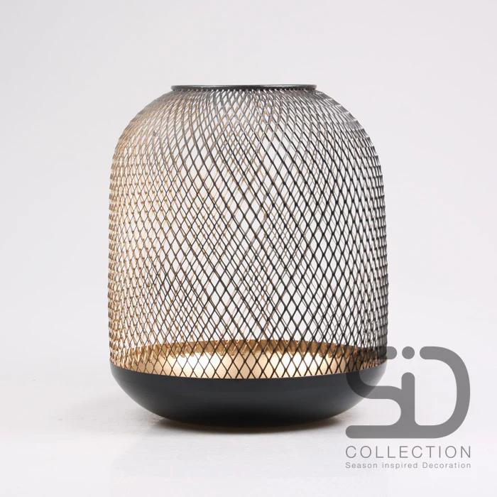 GAAS TAFEL LANTAARN ELVISSA XL ZWART/GOUD 25X25X30 CM
